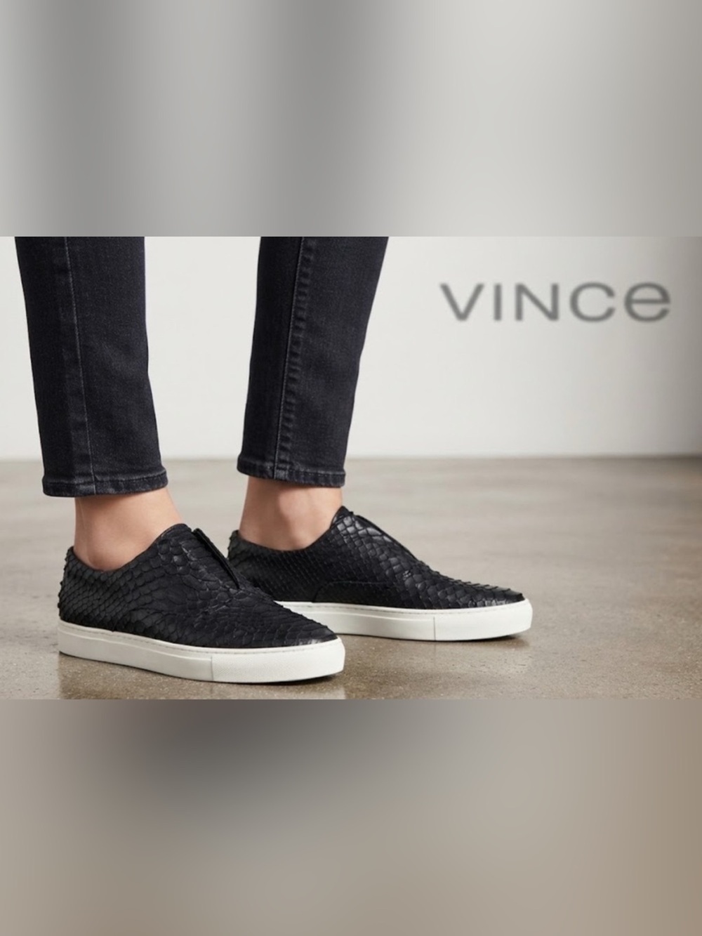 Authentic Vince black leather slip on sneakers tennis shoes Sz 9 Euro 40